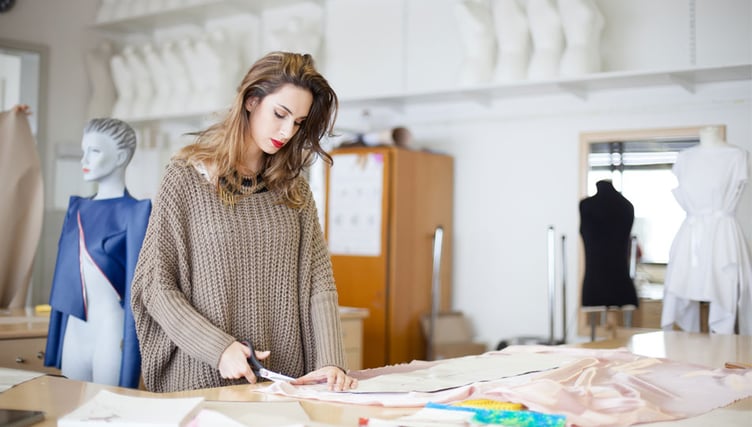 Girl working with fabric Girl working with fabric