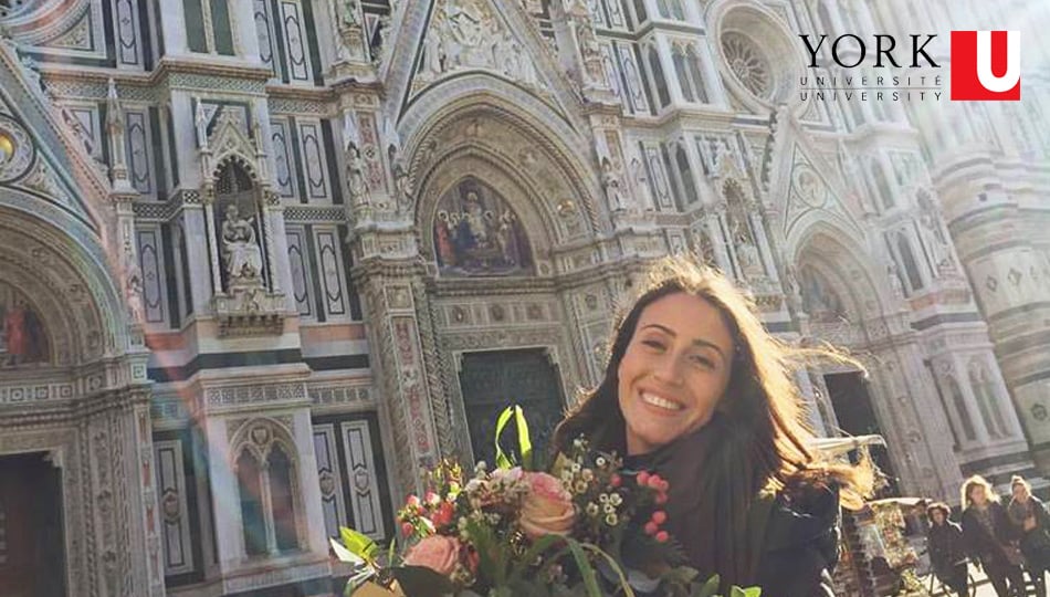 Florence Intern from York University posing in front of the Duomo