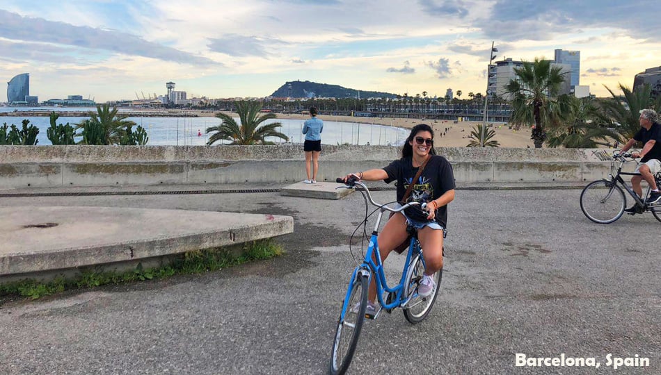 Girl riding bike in Barcelona