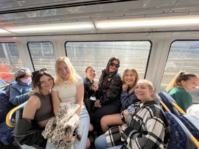 H Abbie, Katie, Maddy, Defne, Aleks and Crystal on the train Sydney