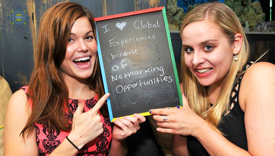 global experiences interns at networking event