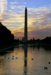 View of sunrise from the Lincoln Memorial