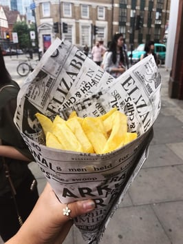 London intern with Fish and Chips