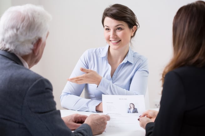 woman talking during interview