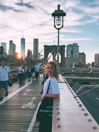 New York City intern Yana at the Brooklyn Bridge