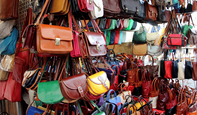 Leather goods at a market