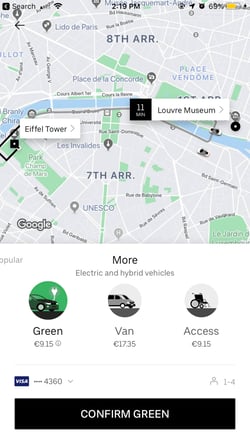 uber in Paris screenshot