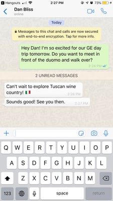 Whatsapp screenshot between two Florence interns